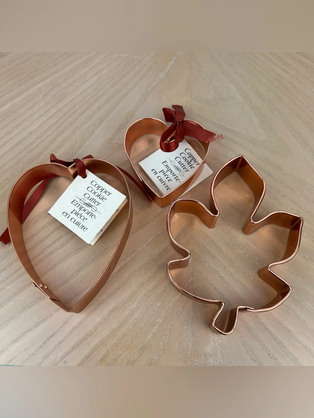 Copper Leaf and Heart Cookie Cutters - Set of 3